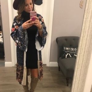 Blue Floral Velvet Kimono